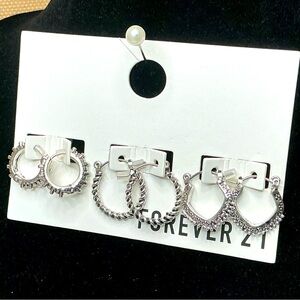 3 Pairs Small Hoop Earrings Silver Plated